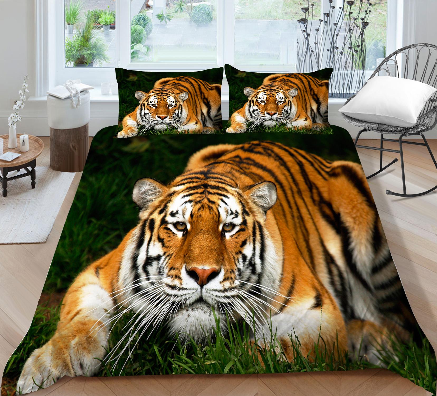 

Комплект постельного белья с изображением животных джунглей, пододеяльник свирепый зверь, 2/3 шт., EU135 * 200, для спальни для мальчиков, быстросохнущее, мягкое, на молнии, украшение для дома Cama 90 --155x220cm