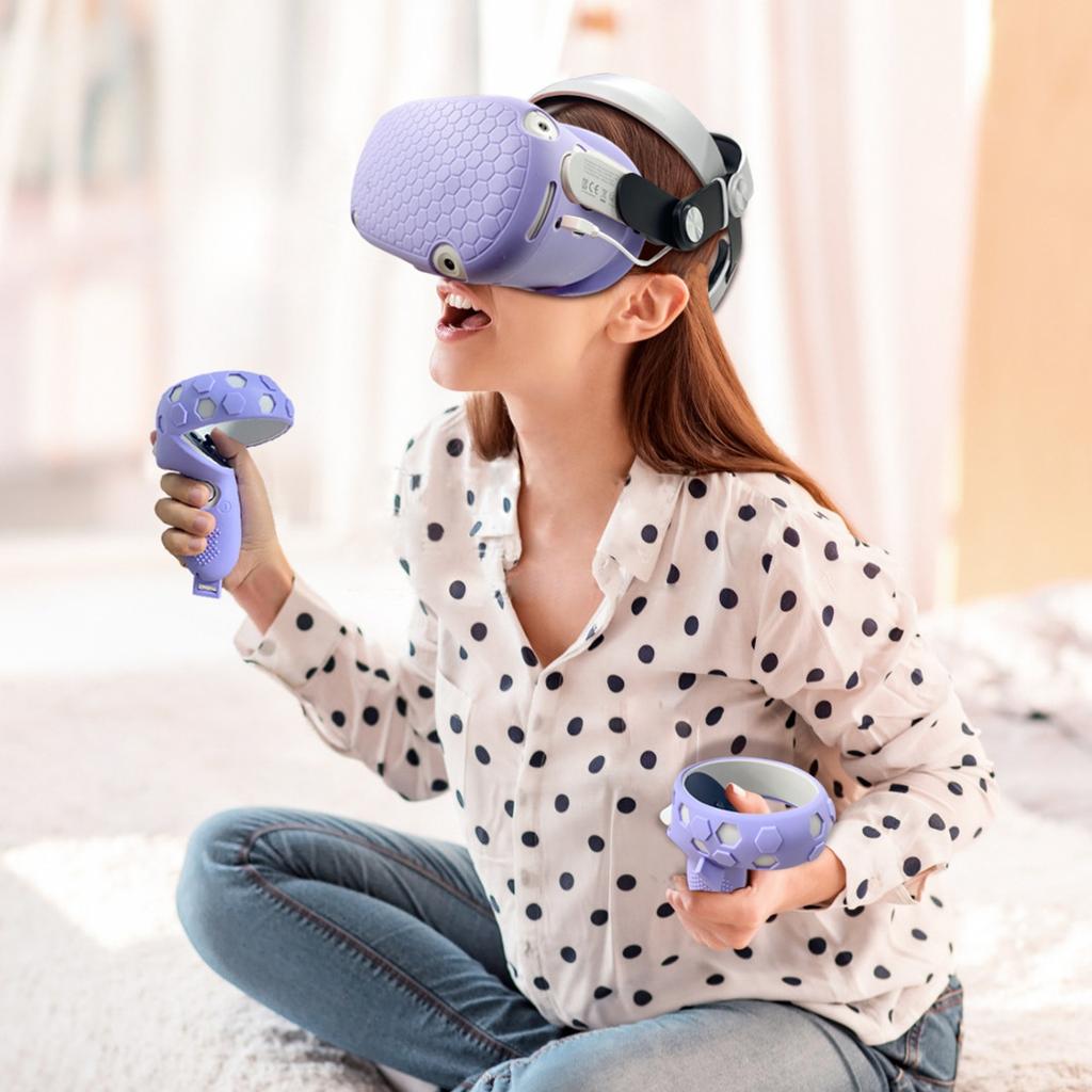 Compatible with Oculus Quest 2 Accessories, VR Silicone face Cover, VR Shell Cover,Compatible with Quest 2 Touch Controller Grip Cover