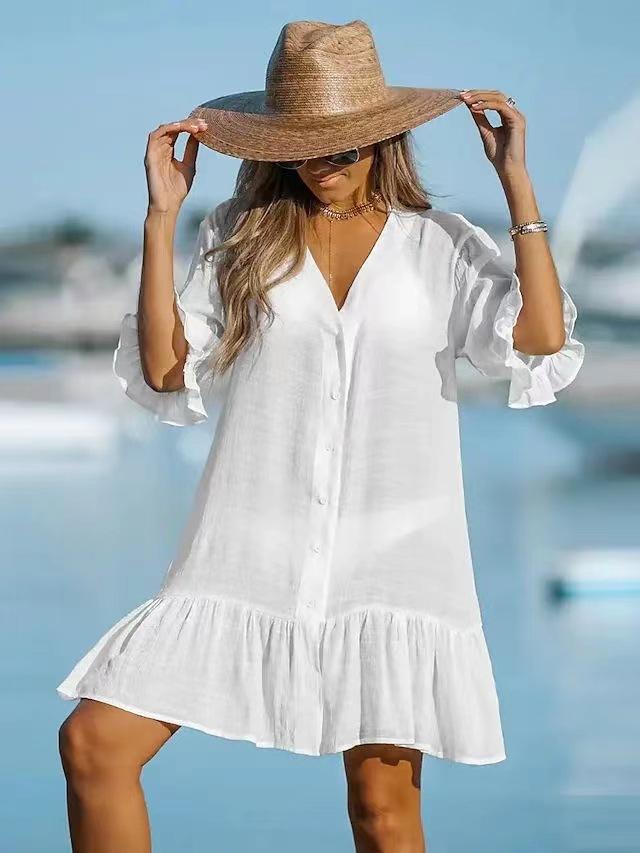 European and American women's clothing popular women's beach clothes sunscreen shirts casual loose vacation women's beach skirts