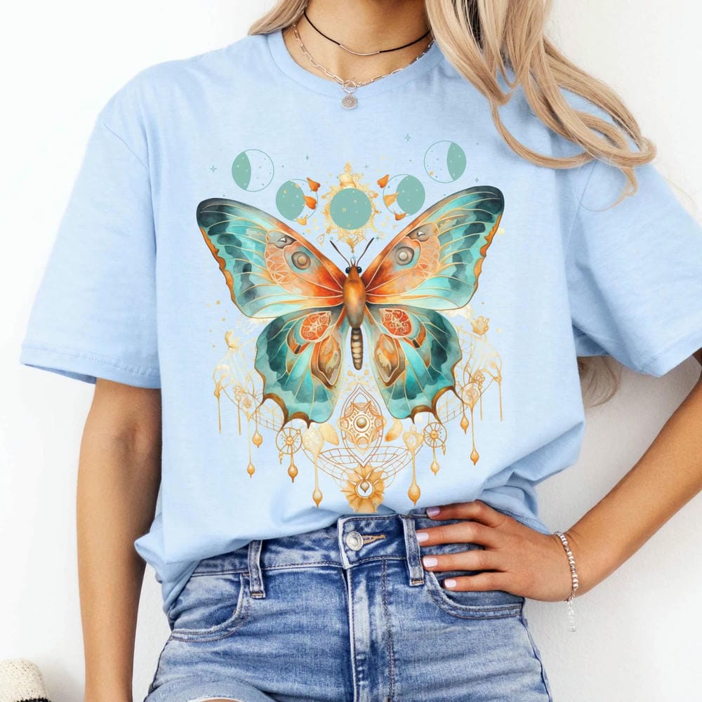 Butterfly Cottagecore Print TShirt Vintage Dark Acedemia Fantasy Y2K Unisex Shirt Casual Daily Short Sleeve Shirt Streetwear