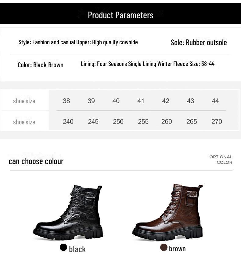 Men's Warm Leather Martin Boots: Trendy, High-Top, Side-Zip, Casual All-Match Style