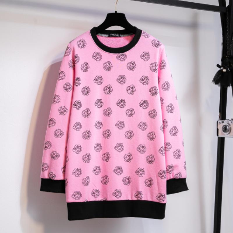 2025 Korean Style Mickey Print Oversized Round Neck Sweatshirt - Women's Long Sleeve Top for Spring & Autumn