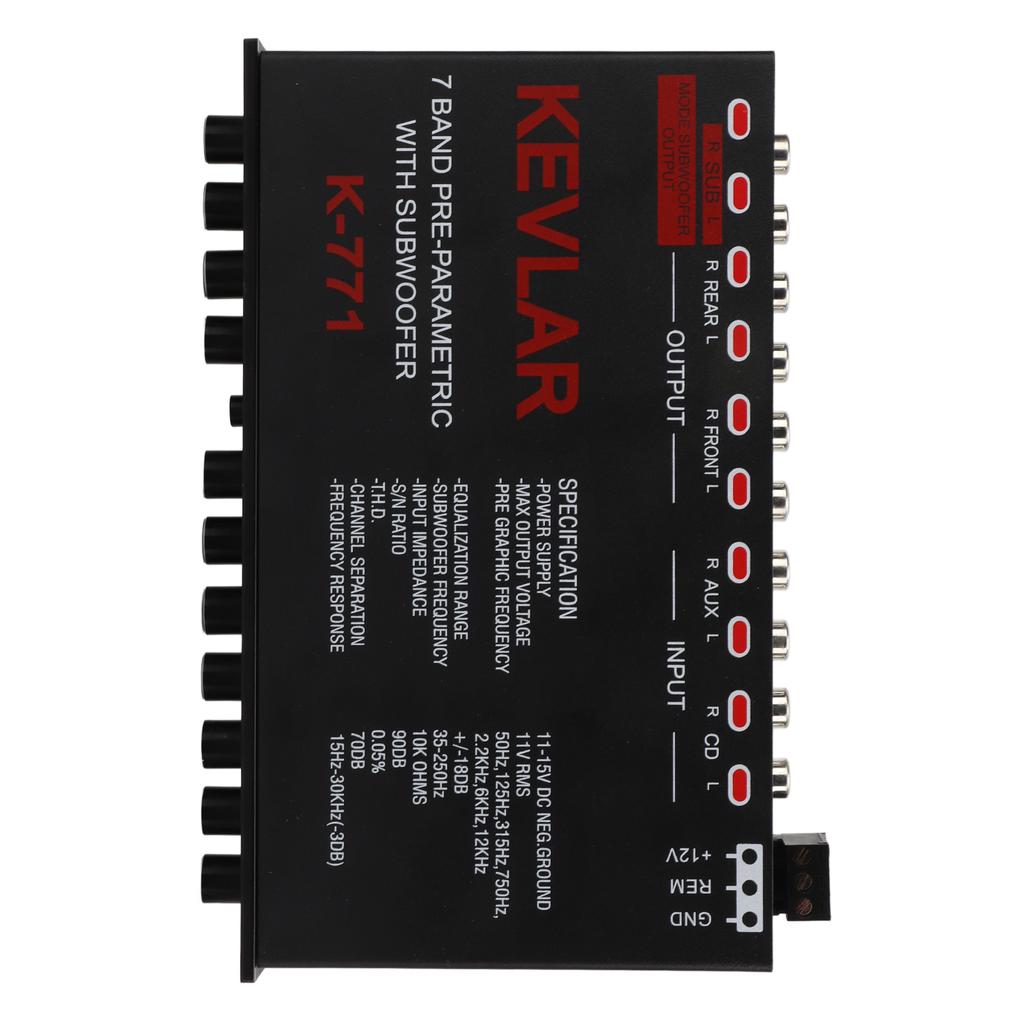 Car Audio Graphic Equalizer Universal Low Pass 7‑Band Variable Gain Adjustment High Level Input EQ for Stereo System