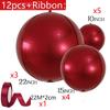 12pcs Silver 4D Balloons with Ribbon 22/15/10Inch Metal Silver Round Foil Hanging Balloon for Happy Birthday Wedding Party Decor