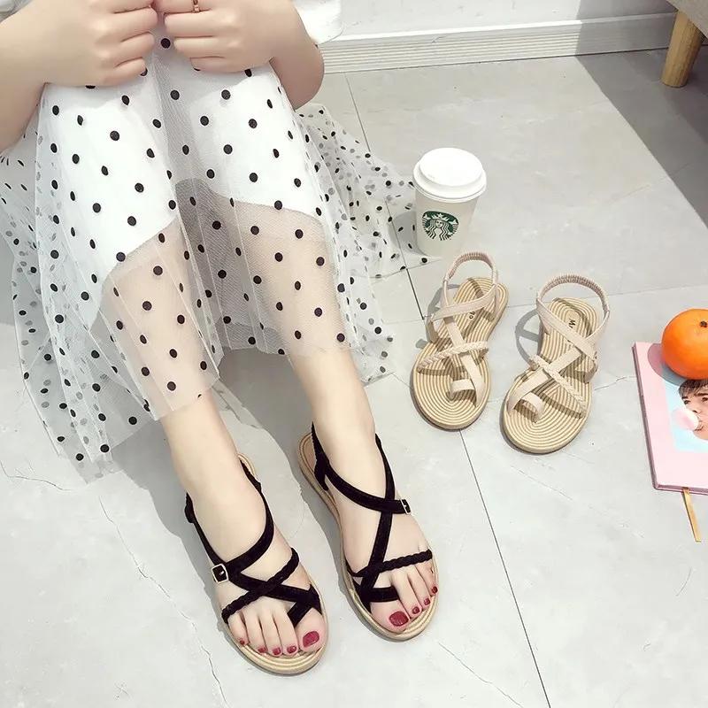Fashion Summer Shoes Woman Sandals Elastic Flat Sandalias Mujer 2025 Strappy Gladiator Beach Sandals Ladies Flip Flops White