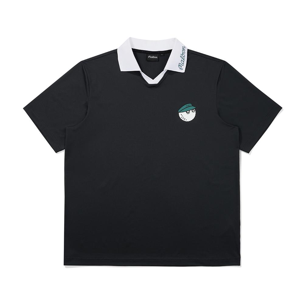 MALBON GOLF Bucket Mesh Collar T-Shirt Black (Man)