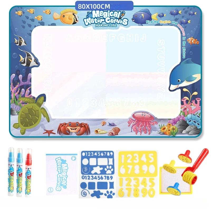 100x80CM Magic Water Drawing Mat Coloring Doodle With Reusable Magic Pens Montessori Painting Board Montessori Educational Toys