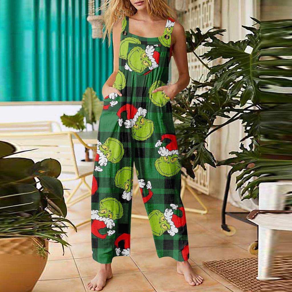 Women's Jumpsuit Halloween Print Casual Loose Vintage Shoulder Strap Cotton Linen