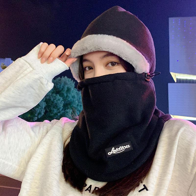 Men and women can wear fleece warm scarf integrated hat autumn and winter women's cold riding one-piece hat fleece