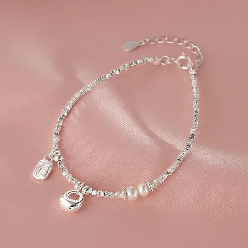 Silver Pearl Fu Charm Bracelet - Women s Chinese National Style