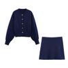 Spring 2025 Ribbed Button Knit Cardigan & Plain Mini Skirt Set