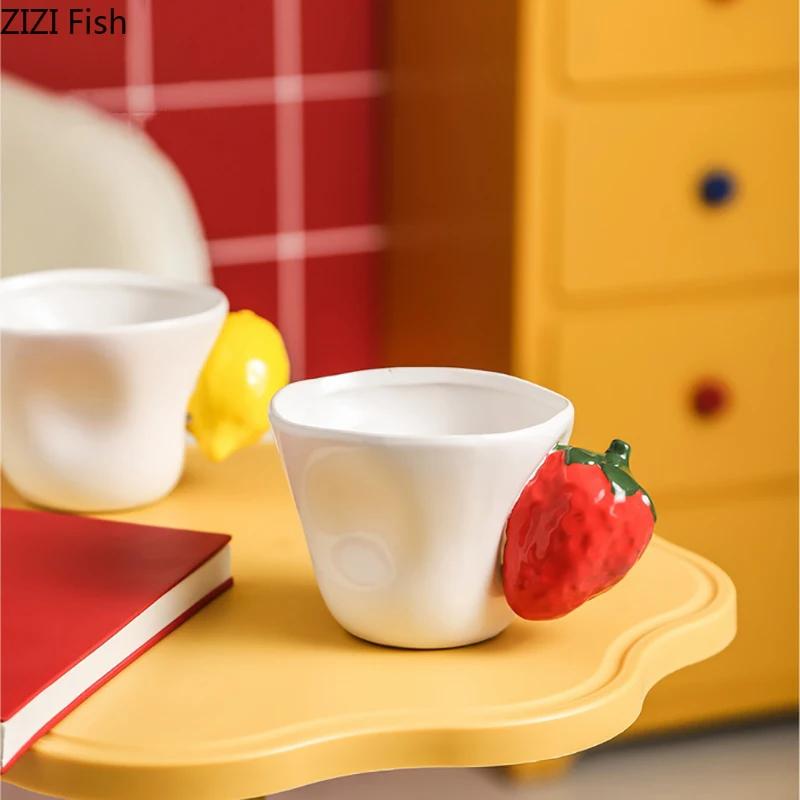 Fun Strawberry/Lemon Handle Mug Ceramic Cups Dining Table Coffee Mugs Afternoon Tea Teacup Water Cup Fruits Juice Container