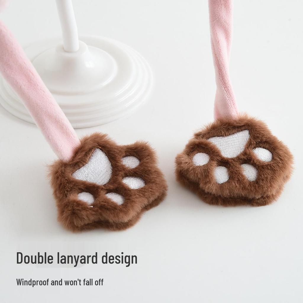Kids' Warm Plush Hat with 3D Ears - Thick, Windproof, Ear-Protective Pullover for Autumn and Winter