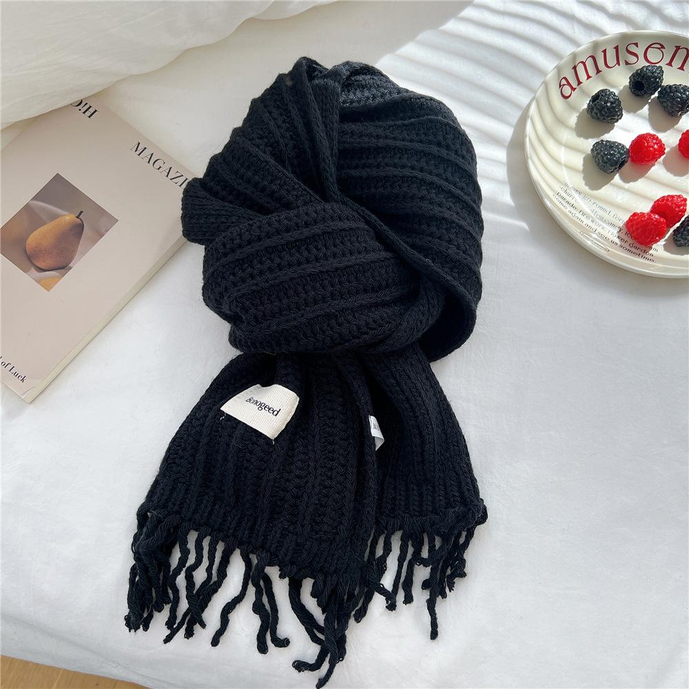Fashion Thick Wool Knitted Scarves Plain Solid Tassel Shawls And Wraps Pashmina Stole Perfect For Autumn & Winter Style 166*30Cm