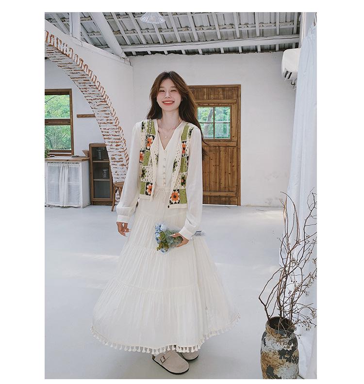 Koreanischer Stil Herbst Damen Strickwestenkleid Zweiteiliger Rockanzug