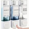 Wall Mount Triple Head Soap Dispenser, No Drill Manual Press Liquid Soap Container for Hotel & Home, Shampoo Shower Gel Dispenser Box