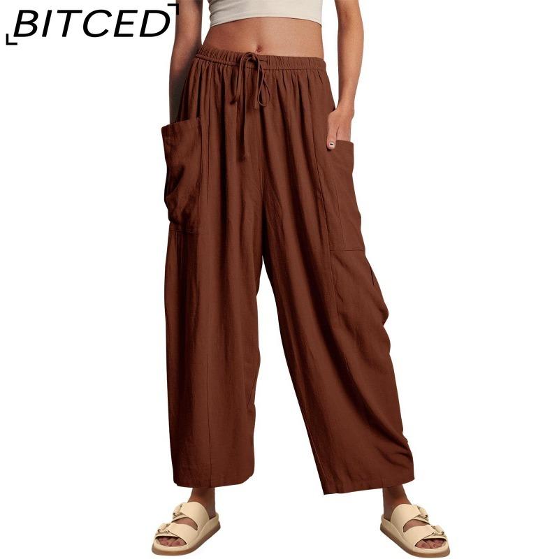 BITCED Damenmode, lässig, einfarbig, bedruckt, hohe Taille, Hosen und Caprihosen