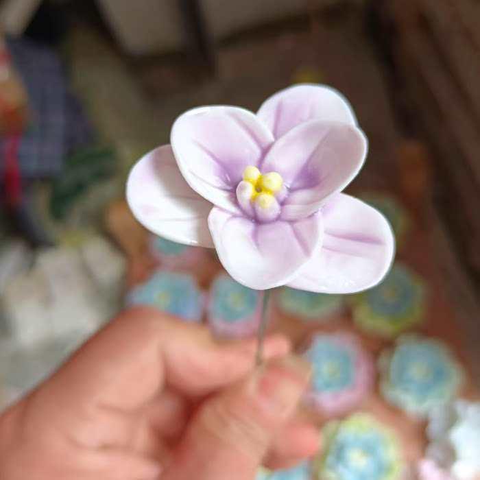 Handmade Ceramic Bouquet: Purple-Gold Lotus, Lily, Gardenia, Rose