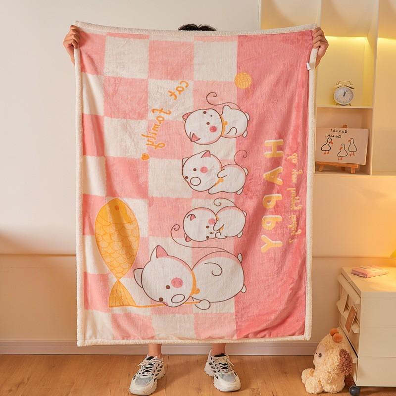 Soft Cartoon Fleece Blanket Toddlers Nap Time Double-Layer Sherpa 100x140cm Kids Bedding