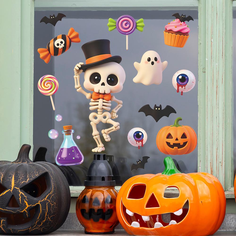 Halloween Skull Ghost Pumpkin Bat Home Window Decoration Window Stickers