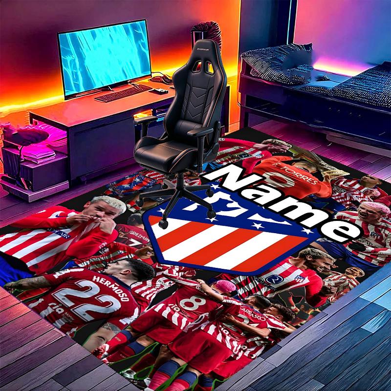 Benutzerdefinierter Name Personalisierter Atletico Madrid Druckteppich, Vielseitiger Heimdekorations-Teppich, für Spielzimmer, Wohnung, Balkon, Eingangsbereich, Flur Geschenk