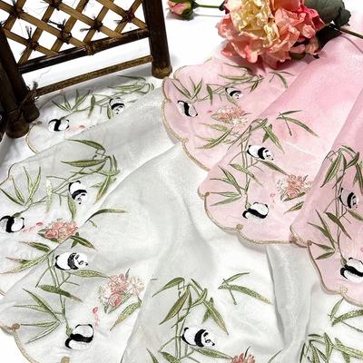 100x45cm Antique Hanfu Stage Costumes Shirts Doll Cloth Chinese Classical Style Panda Sakura Embroidery Fabric Chiffon DIY
