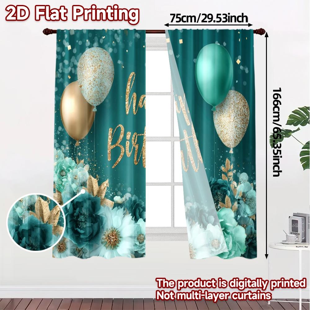 2pcs, 2D FLAT PRINTING Curtains (Without Rod) Birthday Bliss(9) Fashionable Chic Curtains Polyester Curtains Art Deco Festive