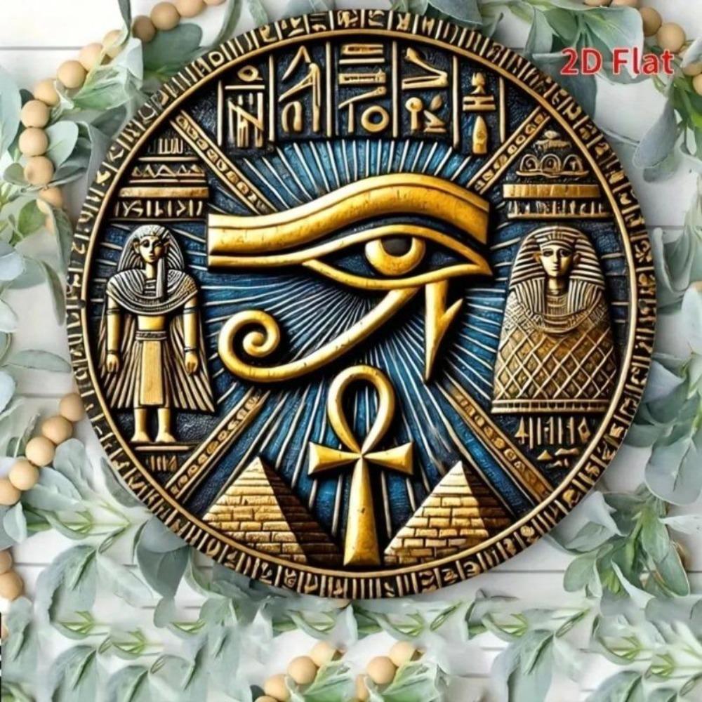 Egyptian Totem Metal Wall Art Eye of Horus Anubis Ra Golden Blue Mystical Decor Gift