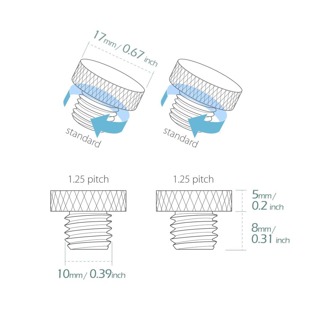 KiWAV Motorcycle Mirror Hole Cover Cap Mirror Hole Filling Bolts Gloss Black M10 1.25 Pitch Positive Screws Set of 2