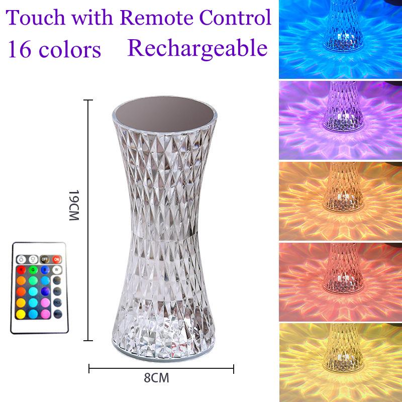 RGB16 Barevná Diamantová Stolní Lampa USB Nabíjecí Křišťálové Noční Lampičky Akrylová Dekorace Noční Světla Ložnice Postel LED Osvětlení Dárek