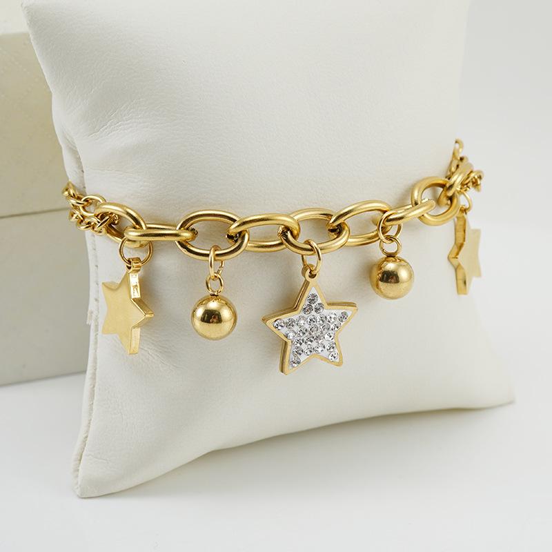 18K Stainless Steel Star Bracelet with Glue Diamond for Women - European & American Style Titanium Bangle Jewelry