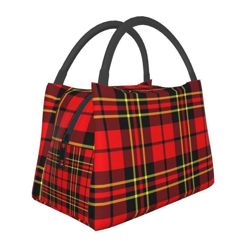 Red Black Tartan Check Scottish Thermal Lunch Bag Women Large Insulated Cooler Bento Tote Bag for Picnic Work Reusable Lunch Box