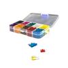 120 stk billastebil mikrobladsikringer 5A 10A 15A 20A 25A 30A AMP plastbokssortiment med klips