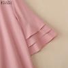 ZANZEA Women Casual Round Neck Solid Color Loose 3/4 Sleeve Blouse