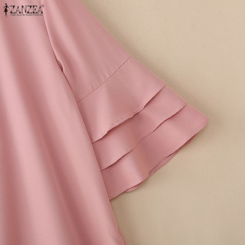 ZANZEA Women Casual Round Neck Solid Color Loose 3/4 Sleeve Blouse
