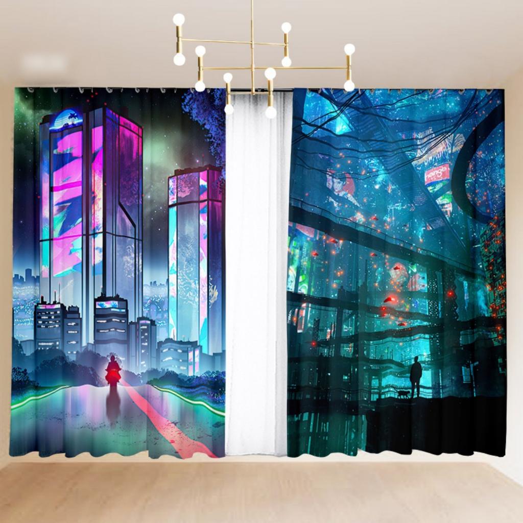 Cartoon Curtain Bedroom Semi-Blackout Bay Window Sci-fi Cyberpunk Hook Grommet Top 2024 New Custom Curtain Fabric cortinas 2PCS