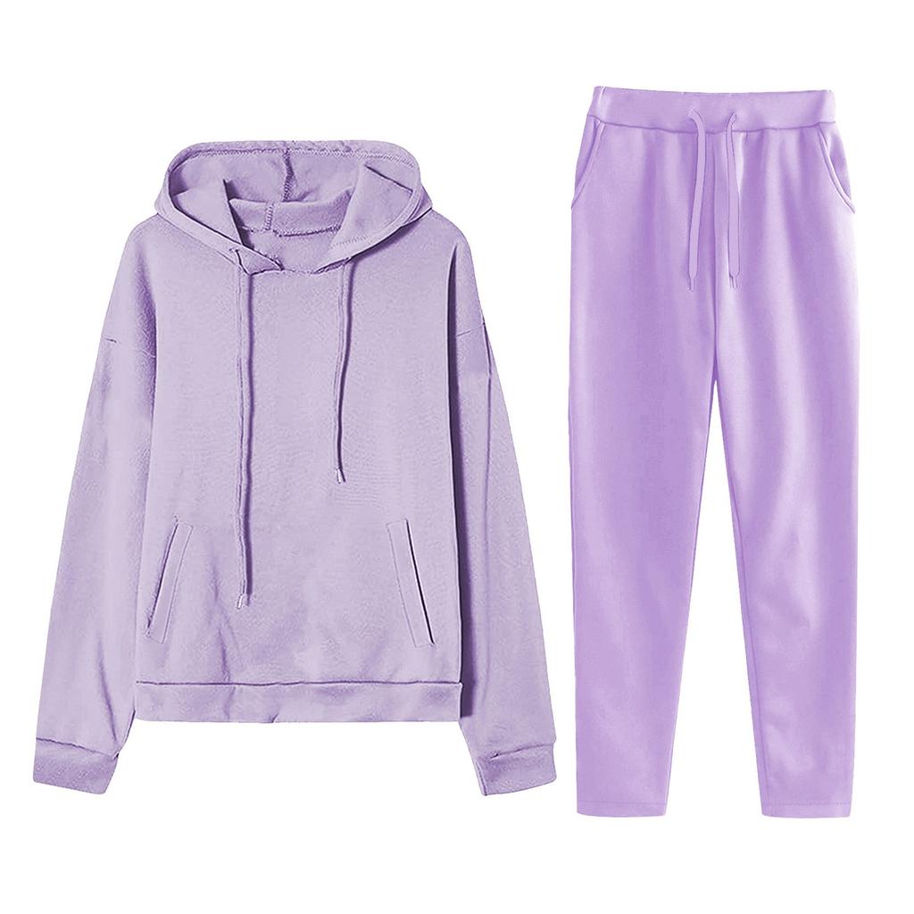 Casual Pullover Hoodie and Sweatpants Set for Men and Women Unisex Two Piece Tracksuit Outfit with Drawstring Waist Pockets