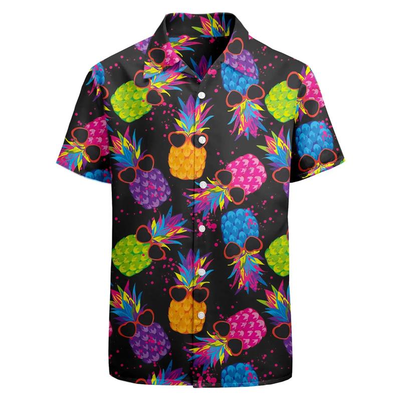 Summer Men's Holiday Lapel Camisa Fruit 3d Print Harajuku Hawaiian Shirts Fashion Unisex Clothes Beach Short Sleeve Blouses Tops