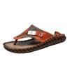 Summer New Top Layer Cowhide Men's Beach Shoes Wear-Resistant Non-Slip Sandals Trendy Flip Toe Leather Slippers Men