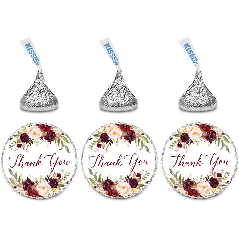 Andaz Press Fall Autumn Burgundy Maroon Floral Flowers Party, 2-Inch Round Circle Label Stickers, Thank You for Celebrating with Us Sticker, 40-Pack,