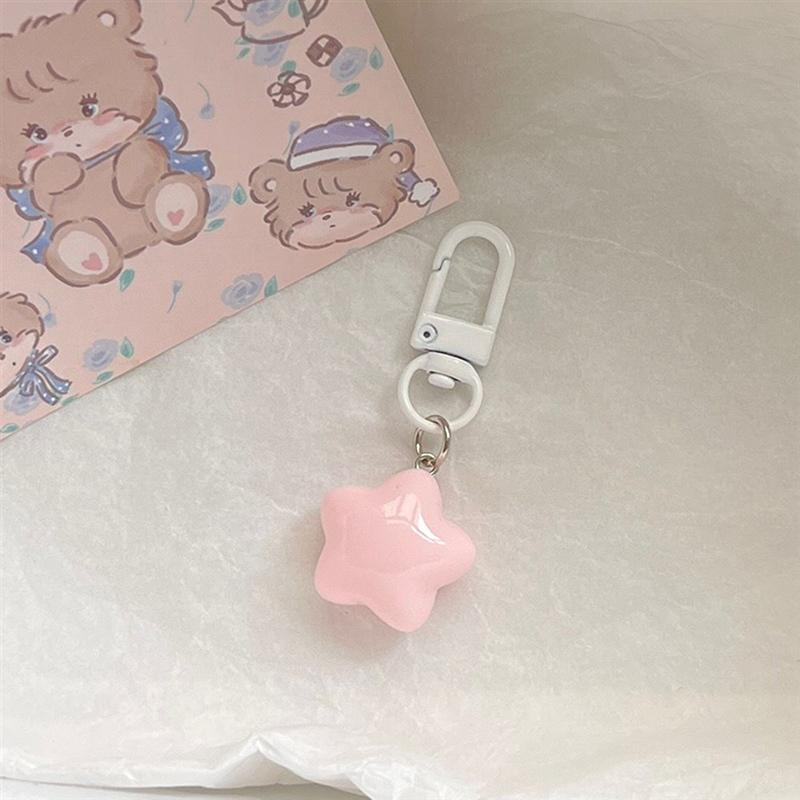 Cute Yellow Pink Stars Keychain Pendant Keyring For Girls Backpack Charm Headphone Case Accessorie Creative Gifts