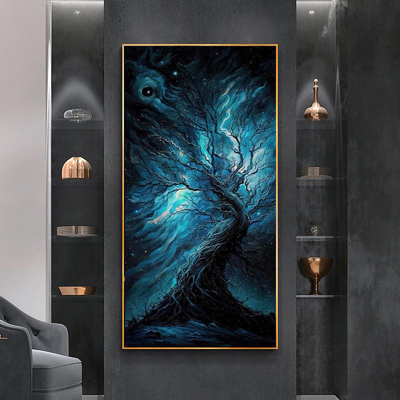 Mørk Skog Livets Tre Lerret Maleri Veggkunst Magisk Skog Landskap Plakater og Trykk for Veranda Stue Dekor Cuadros