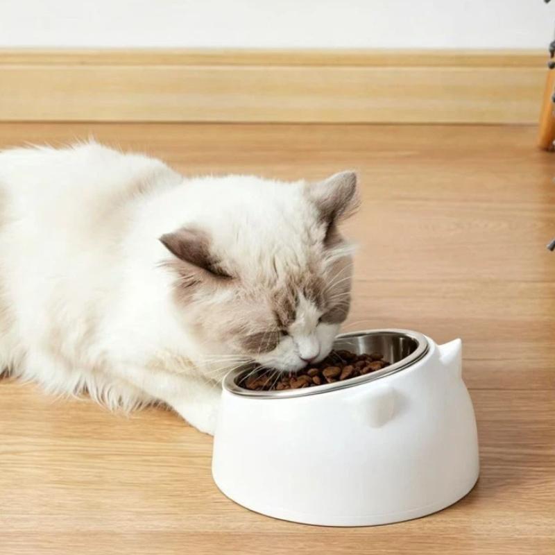 Cat Ear Shaped Elevated Stainless Steel Pet Bowl Non-Slip Scratch Resistant Feeder for Small Cat Dog Food Water