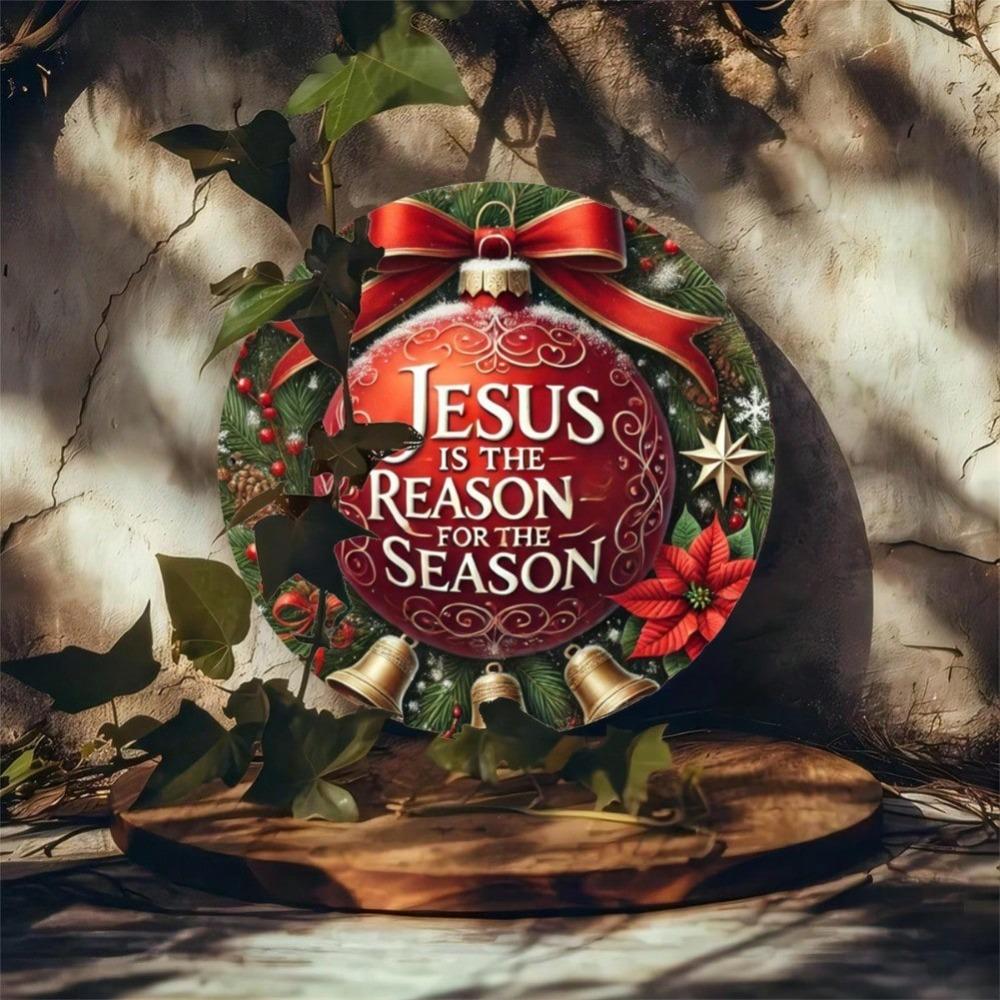 Metal Tin Art Sign Jesus Christmas Round Wall Decor 7.8 Inch Home Bar Cafe Gift