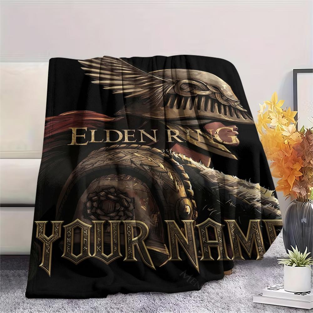 1PC Custom Name Elden Ring Patterned Flannel Blanket Suitable For All Seasons for Home Decor Warmth and Comfort Gifts Holiday Present