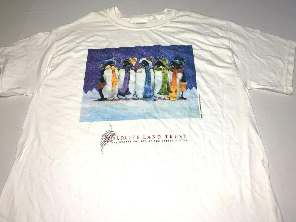 Colorfully Dressed Penguins Standing Together Humane Society T-Shirt New! LARGE Unisex T-Shirt S