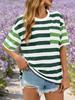 Womens Striped Color Block T Shirt Oversized Short Sleeve Loose Summer Top