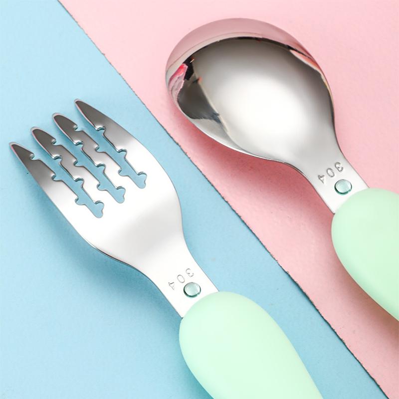Portable Dinosaur Baby Children's Tableware Cartoon 304 Stainless Steel Spoon Fork Learning Training Chopsticks Fork Spoon Set