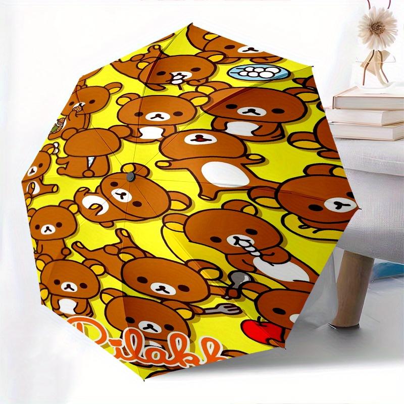 Rilakkuma,Bear Automatic Folding Umbrella Simple 8 Rib Design, Bright Cartoon Pattern, Durable Iron Frame, Suitable For Travel, Outdoor, Bea