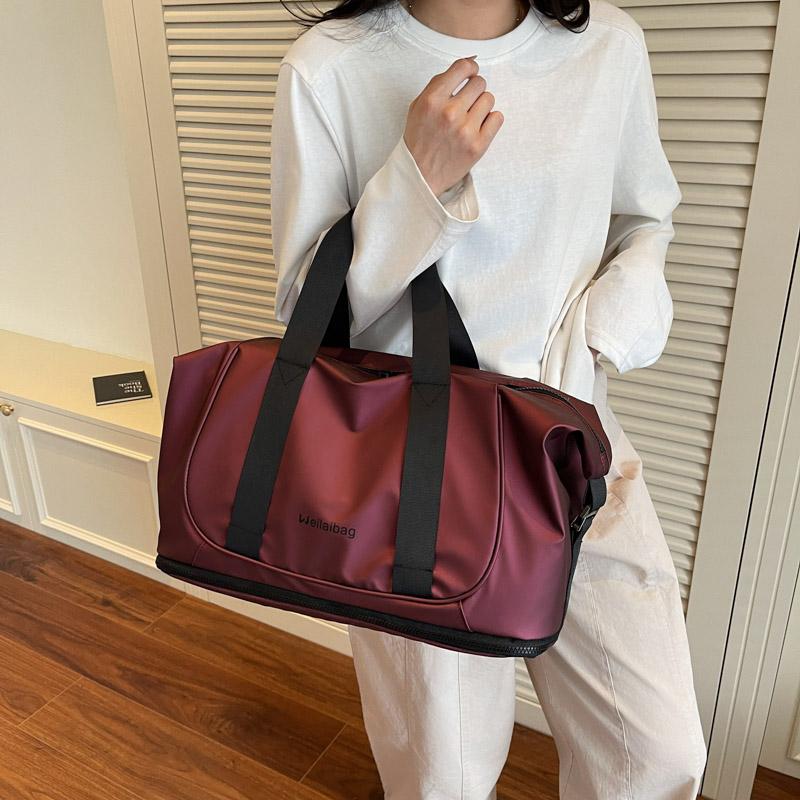 Dry and Wet Separate Travel Bag Women's Large Capacity Outdoor Duffel Bag Extensible Lightweight Yoga Fitness Bag